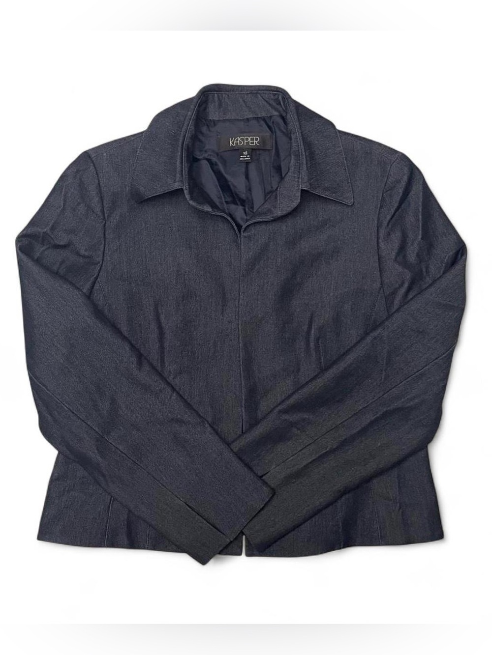 Kasper Blue Faux Denim Open Front Jacket 10 Preppy Normcore Minimalist